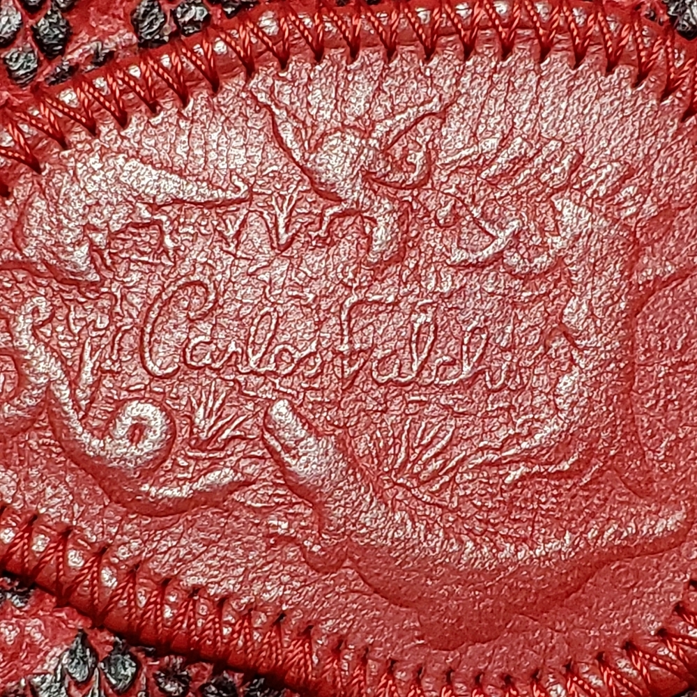 Carlos Falchi Small Red and Blk Leather Embossed Crossbody Purse